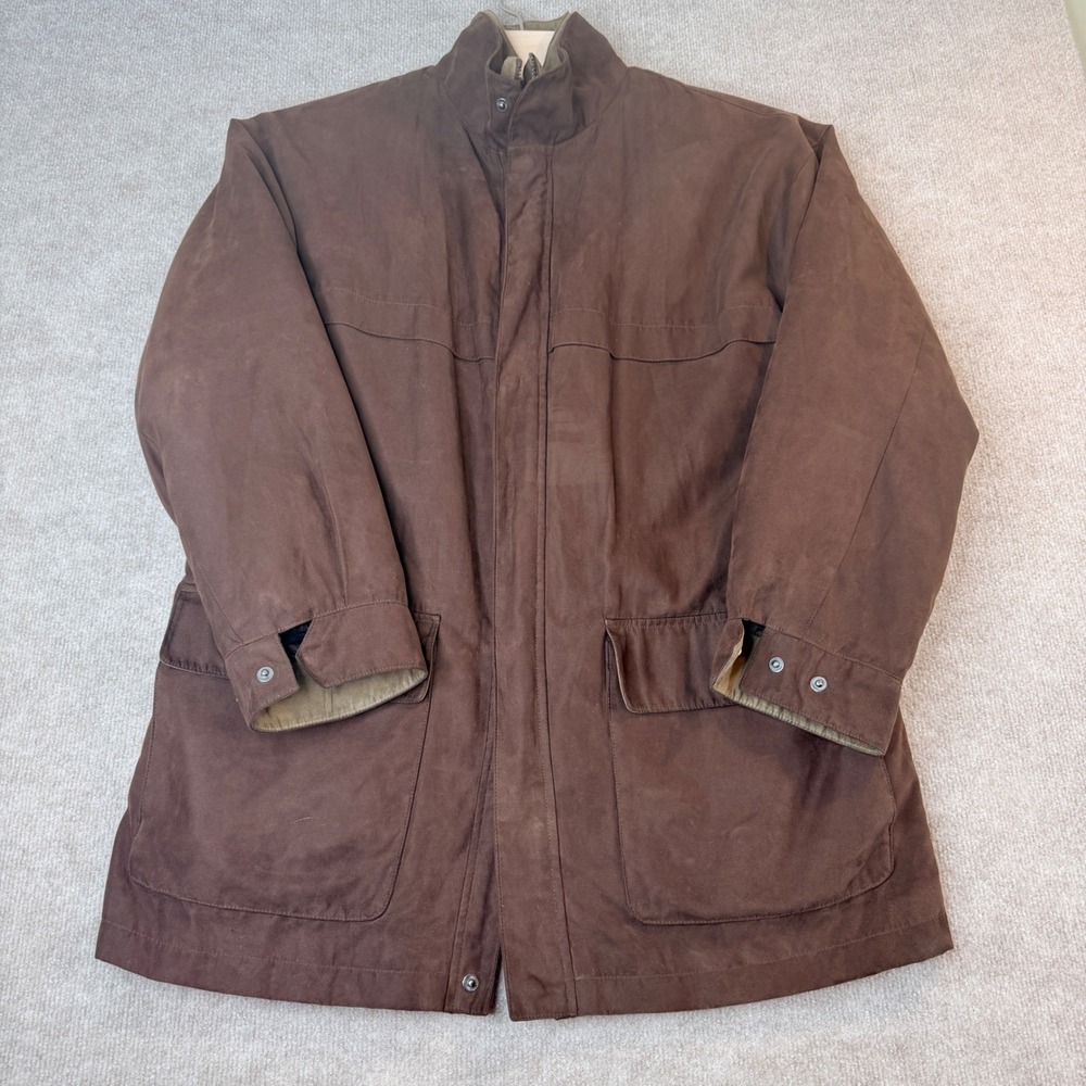 Jos. A. Bank Mens Brown Microfiber Field Jacket Removable Plaid Liner Size M